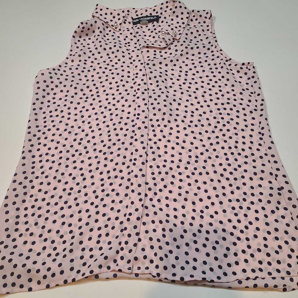 Karl Lagerfeld Pink Polka Dot Sleeveless Blouse in Size XS